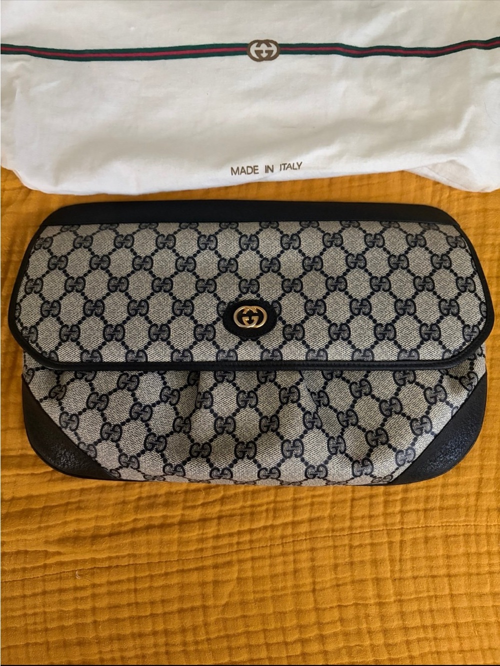 Gucci GG Monogram Canvas Clutch in Beige and Blue
